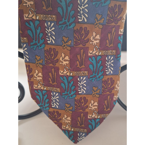 Boxelder Mens Henri Matisse Necktie Maroon Gold Blue 100% Silk Classic 58" - Picture 2 of 5
